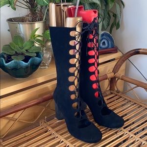 Free People Carly lace boots suede block heel sz39